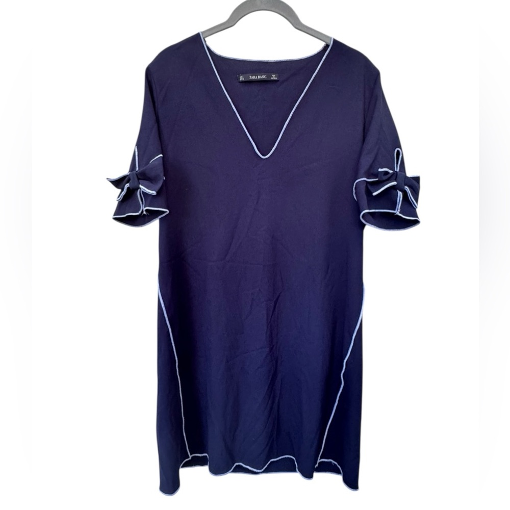 Zara Dark Blue Tunic with Bow Accents size Large - Picture 1 of 10